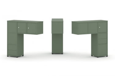 Надставка на стол низкая двухсторонняя + задняя стенка (5 шт.) + блок с 2-мя ящиками (2 шт.) + распашной фасад (3 шт.) CONCEPT CN.DNN-005 Кобо Черный металл