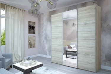 Шкаф-купе трехдверный Прайм 2100 ДСП/Зеркало/ДСП Дуб сонома