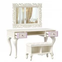 Стол письменный с зеркалом и банкеткой Маркиза 06 Алебастр Шампань