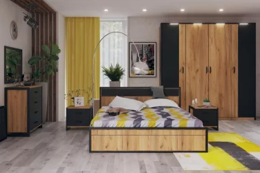 Комод с 4 ящиками с зеркалом Техно 05 Дуб Золотой Черный