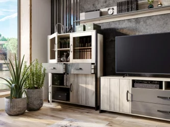 Гостиная Техно №6 Дуб Крафт белый Серый шифер