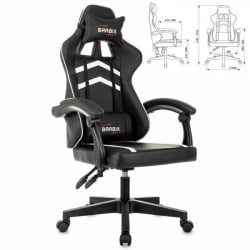 Кресло компьютерное BRABIX Shooter GM-123, 2 подушки, экокожа, черное/белое
