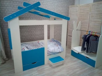 Стеллаж-вешалка Зайка Белый-Лазурь