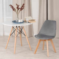 Стул TULIP SOFT (mod. 74) / 1 шт. в упаковке вельвет/дерево , 54 х 47 х 83 см , светло-серый (HLR19)/натуральный
