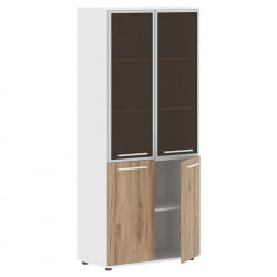 Шкаф комбинированный  с дверьми в металлической раме ЕДИС ЕХCС 85.7 Дуб Денвер светлый Белый Белый / EDIS EHCS