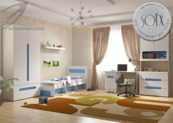 Кровать 0,9 с подъемным механизмом Палермо Юниор 01 Белый глянец Ясень шимо светлый Синий