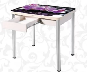 Стол поворотно-раскладной 1,2 Ника с ящиком СТЕКЛО, опоры D50 круглые ХРОМ, Беленый дуб/139222259