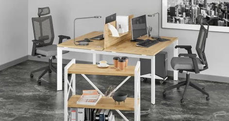 Стол рабочий LOFT VR.L-SRZ-2.7 Металл белый Тиквуд светлый