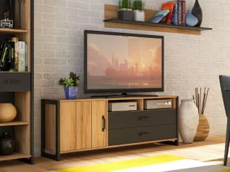 Гостиная Техно №1 Дуб золотой/Чёрный