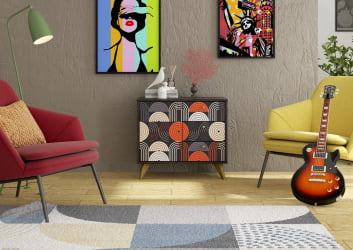 Комод Фьюжн КМ-002 АРТ Угольный камень/VINIL