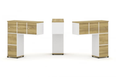 Надставка на стол низкая односторонняя + задняя стенка (5шт.) + блок с 2-мя ящиками (2шт.) + распашной фасад (3 шт.) CONCEPT CN.ONN-005 Дуб Винченцо Белый бриллиант Черный металл