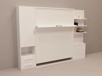 Кровать-трансформер Смарт 1 с полками 1600 правый Белая шагрень