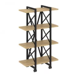 Стеллаж на колесных опорах - 4 полки LOFT  VR.L-MST.K-4.4V Металл черный Тиквуд светлый