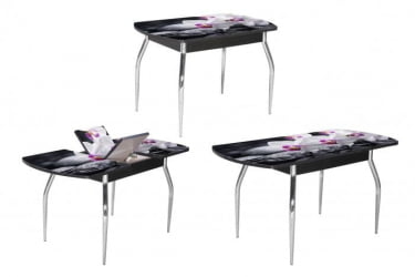 Стол раздвижной 1,45 Грация, СТЕКЛО, опоры изогнутые ХРОМ, Венге/R041