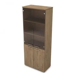 Шкаф высокий со стеклом ГЛОСС ЛИНЕ 9НШ.005.12 Теаквоод / GLOSS LINE Teakwood