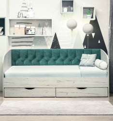 Кровать с продольной мягкой спинкой Софа №13 (800х1600) Ясень Анкор светлый Велюр 019