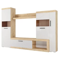 Стенка Бастон Дуб вотан/Белый глянец