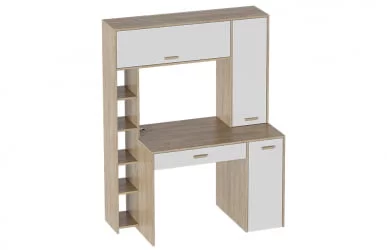 Стол компьютерный Калгари СК Дуб натуральный светлый/белый матовый