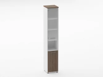 Шкаф 5 узкий верх стеклянная дверь, низ закрытый, с нишей Дека 10.23.18Л Дуб Верцаска/Белый / Deka