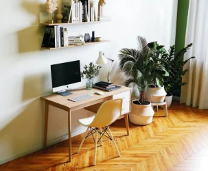 Стол письменный с тумбой Калгари 09 Дуб натуральный светлый-белый матовый