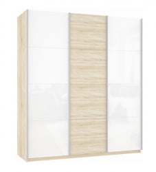 Шкаф-купе трехдверный Прайм 2100 Белое стекло/ДСП/Белое стекло Дуб сонома