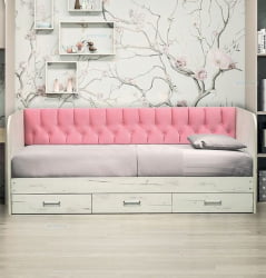 Кровать с продольной мягкой спинкой Софа №14 (900х2000) Белая Велюр 032