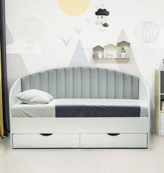 Кровать с продольной мягкой спинкой Софа №12 (800х1600) Дуб Сонома светлый Велюр 019