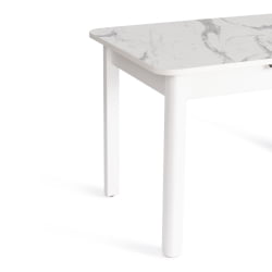 Стол АЛИГЕРЙ ЛДСП/ХПЛ/опора-массив березы , 130 х 75+30 х 75 см, Мрамор светлый/белый / ALIGERY ЛДСП/HPL/опора-массив