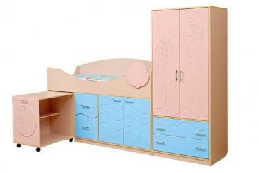 Набор модульной мебели для детской комнаты Юниор -12.2 МДФ глянец Дуб молочный/Лайм/Оранжевый