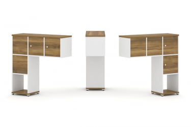 Надставка на стол низкая двухсторонняя + задняя стенка (4 шт.) + распашной фасад (4 шт.) CONCEPT CN.DNN-002 Сандал Янтарный Белый бриллиант Белый металл