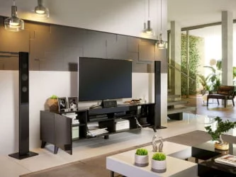 Тумба под ТВ Бруклин 1800 с опорами Черный глянец