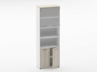 Шкаф 5 широкий верх стеклянная дверь, низ закрытый, две полки открытые Deka 10.23.191 Дуб Сантана светлый/Белый