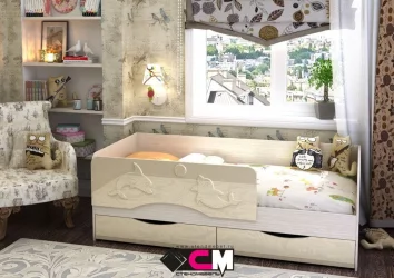 Детская кровать с бортиком Алиса КР 811 Ваниль глянец-Дуб Белфорд