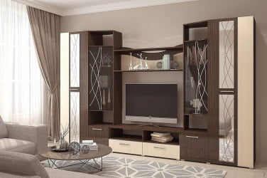 Стенка-горка в гостиную Гамма с зеркалами Венге Дуб