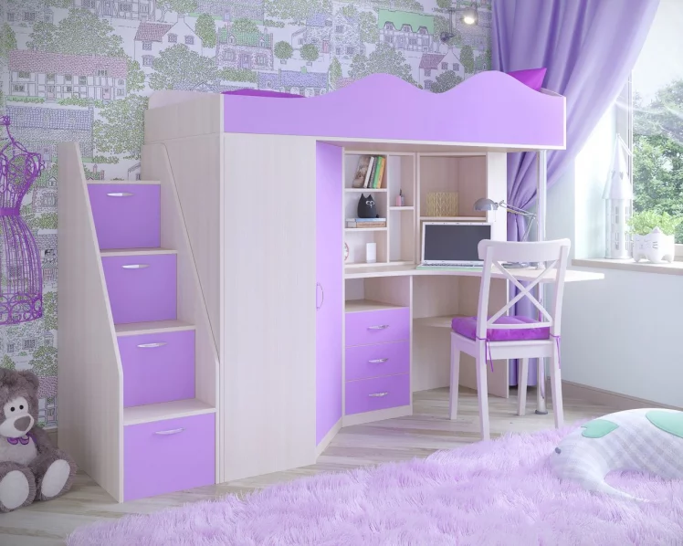 Кровать-стол Пионер 1 Белый дуб-Ирис_0