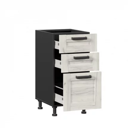 Тумба кухонная 400 с 3 ящиками ЛЮКС (4) Тип 1 Винченца ЛД 234.880.000.067 Черный Дуб Крафт белый_1