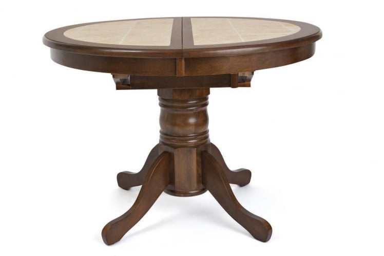 Стол круглый с плиткой раскладной CT 4257 дерево гевея/плитка, 107(145)х107х75см, Темный Дуб, плитка без рисунка_2