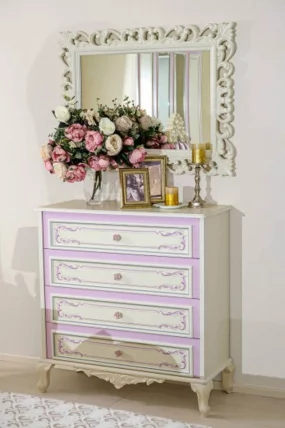 Комод с 4 ящиками и зеркалом Маркиза 01 Алебастр_4