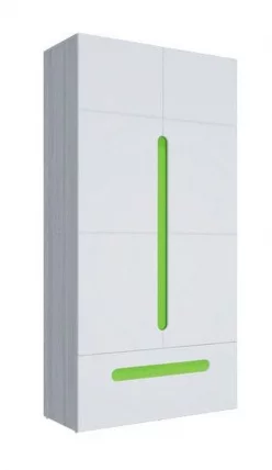 Шкаф двустворчатый с ящиками Палермо Юниор 07 Белый глянец Ясень шимо светлый Зеленый_0