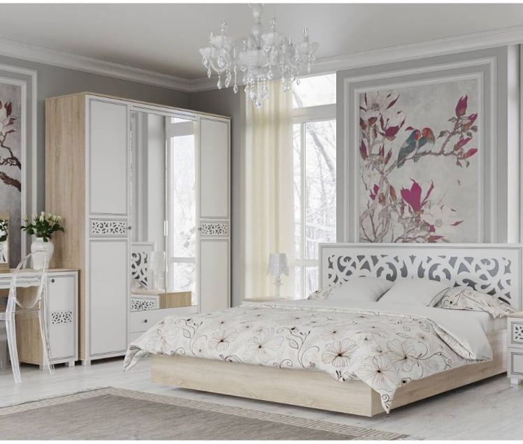 Тумба прикроватная Мадлен 10 Дуб сонома светлый Ясень белый Серебро_4