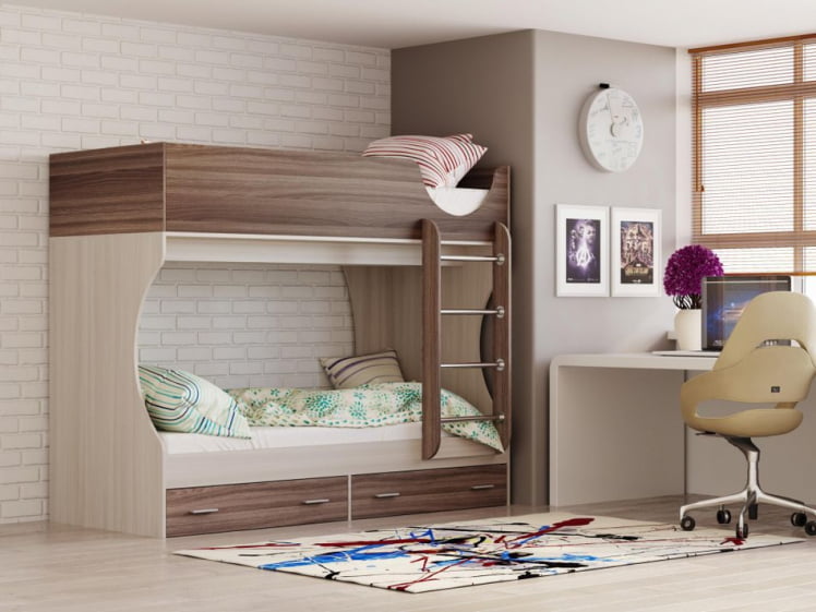 Кровать двухъярусная Д2 Ясень шимо светлый Ясень шимо темный_2