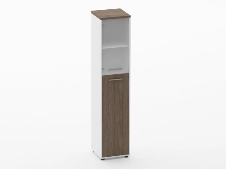Шкаф 4 узкий  верх стеклянная дверь, низ закрытый Deka 10.19.19Л Дуб Верцаска/Белый_0