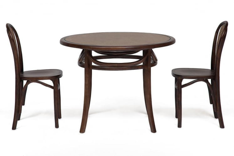 Стол THONET(mod.T9032-100) дерево береза/стекло, диаметр 100 см, высота 76 см, Темный Орех_1