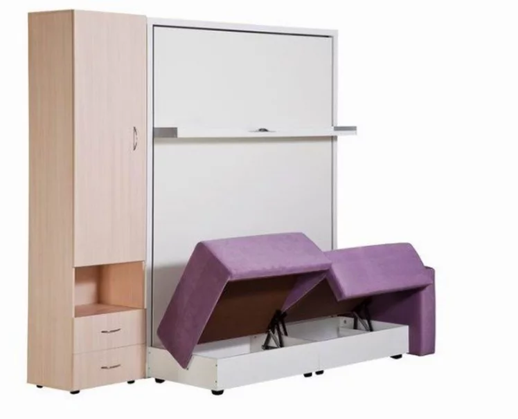 Шкаф-диван-кровать Смарт 1 3-в-1 левый 1400 Белая шагрень_1