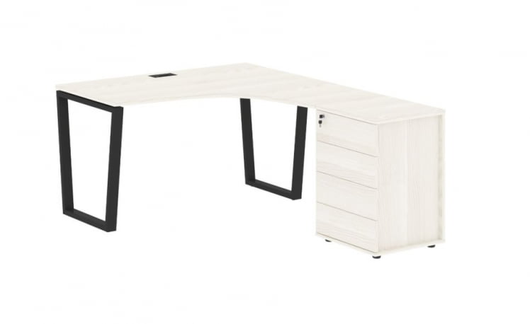 Стол эргономичный с тумбой правый EDIS EVCET 1318 R Ясень Траун Черный_0