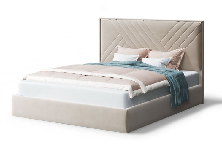 Кровать МИРА 2000*1800мм (без опор), велюр Бренди лайт 03 (бежевый), (б/основания, б/матраса)_0