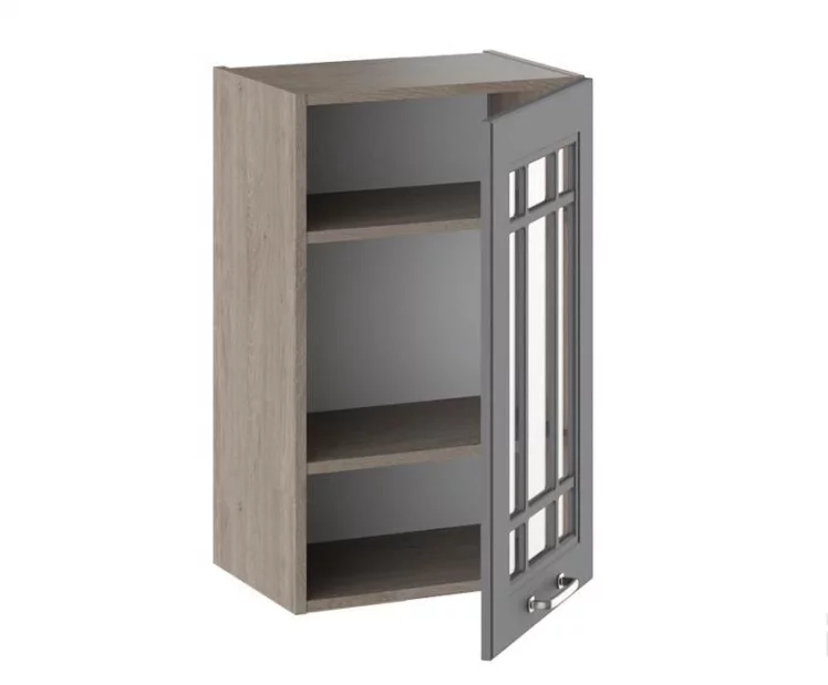 Шкаф навесной со стеклом Одри В_72-45_1ДРс  Дуб Сонома трюфель/Серый шелк_1