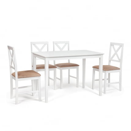 Обеденный комплект Хадсон (стол + 4 стула) Хадсон (стол + 4 стула)/ Hudson Dining Set дерево гевея/мдф, стол: 110х70х75см / стул: 44х42х89см, pure white (белый 2-1), ткань кор.-зол._0