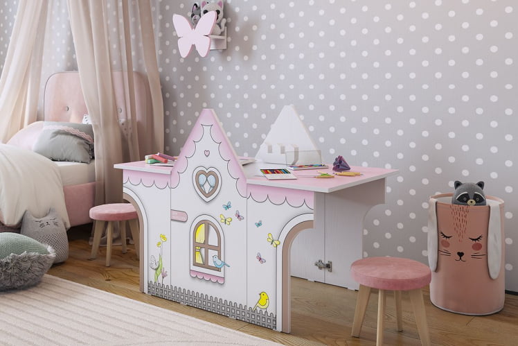 Стол Домик MK-0017 Белое дерево/розовый_5