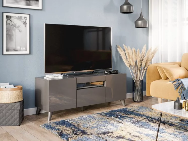 Тумба под ТВ Бруклин 1200 с опорами Оникс Серый глянец_4